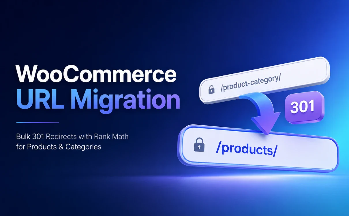 WooCommerce 产品与产品分类 URL 迁移及 Rank Math 301 重定向示意图